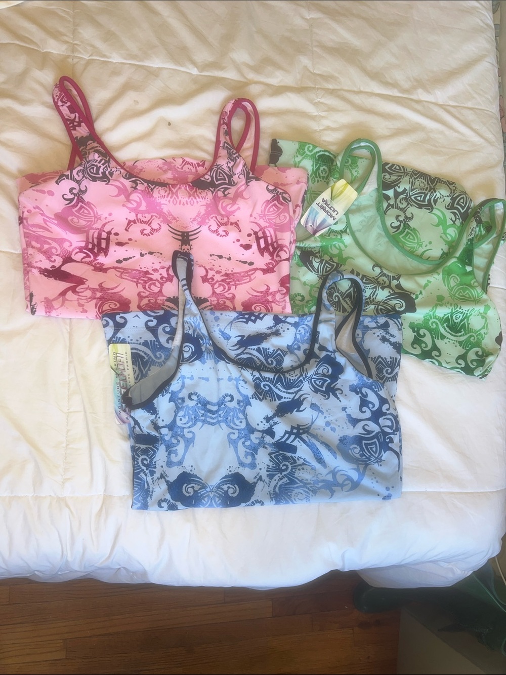 Women's Pink, Blue & Green Patterned Tank Tops - Pack